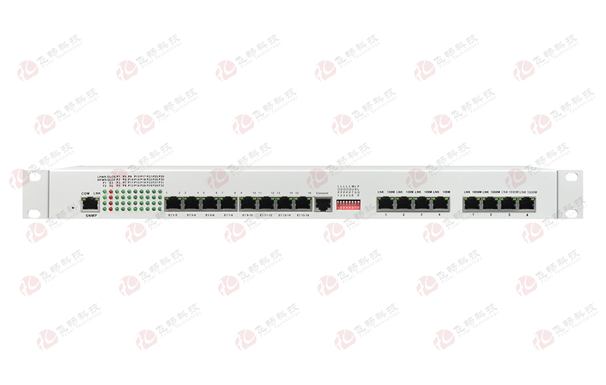 飛暢科技-32路電話+16E1+4FE+4GE+2路數(shù)據(jù)+SNMP+console（19英寸，物理隔離）電話光端機